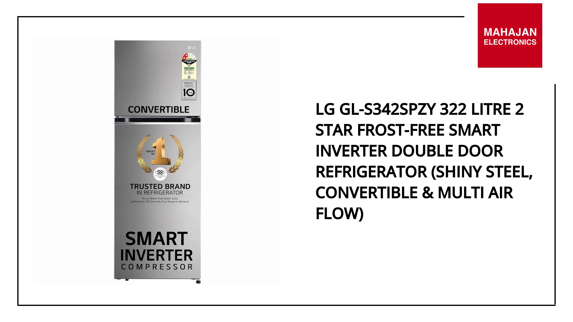 LG GL-S342SPZY 322 Litre 2 Star Frost-Free Smart Inverter Double Door Refrigerator (Shiny Steel, Convertible &amp; Multi Air Flow) by@Outfy