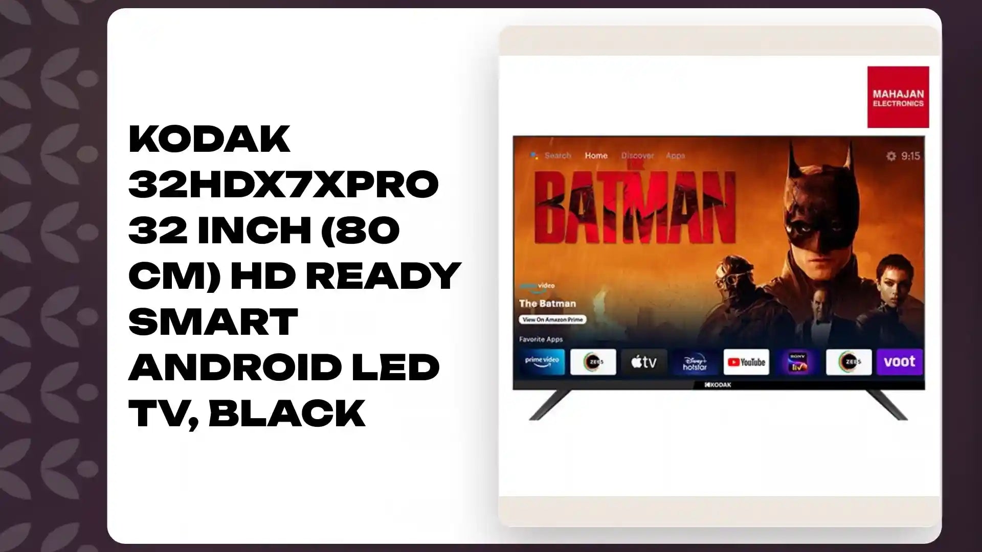 Kodak 32HDX7XPRO 32 Inch (80 cm) HD Ready Smart Android LED TV, Black by@Outfy