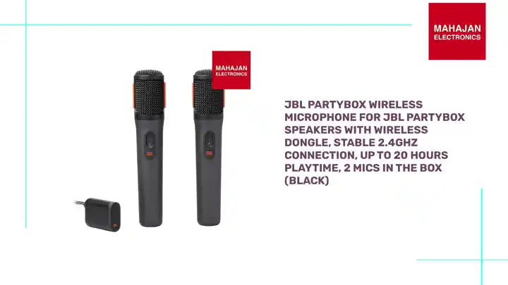 JBL Partybox Wireless Microphone for JBL Partybox Speakers with Wireless Dongle, Stable 2.4GHz Connection, Up to 20 Hours Playtime, 2 Mics in The Box (Black) by@Outfy