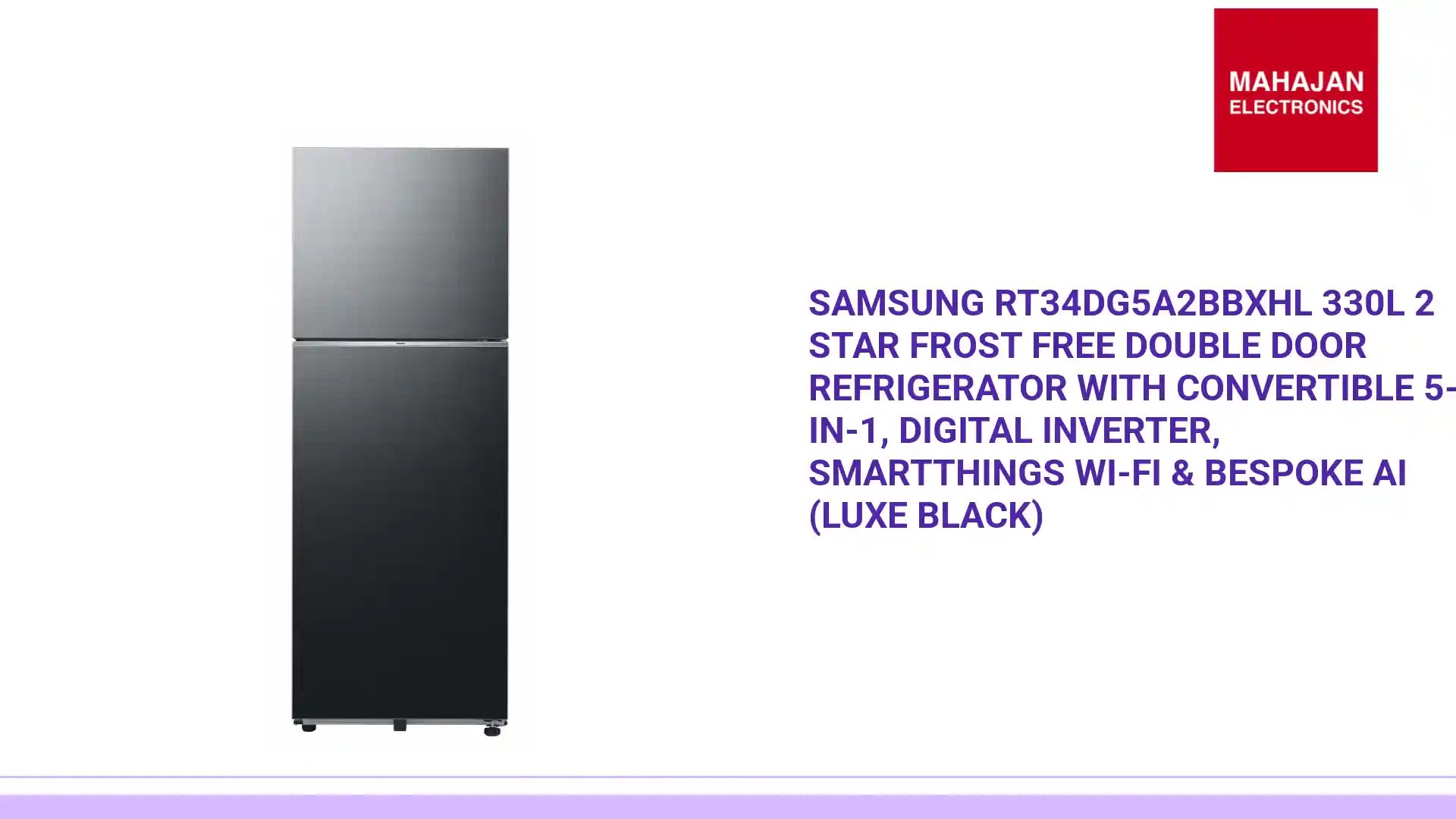 Samsung RT34DG5A2BBXHL 330L 2 Star Frost Free Double Door Refrigerator with Convertible 5-in-1, Digital Inverter, SmartThings Wi-Fi &amp; Bespoke AI (Luxe Black) by@Outfy