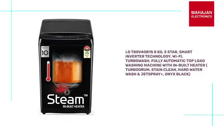 LG T80V4OB1S 8 Kg, 5 Star, Smart Inverter Technology, Wi-Fi, Turbowash, Fully Automatic Top Load Washing Machine With In-built heater ( Turbodrum, Stain Clean, Hard Water Wash &amp; Jetspray+, Onyx Black) by@Outfy