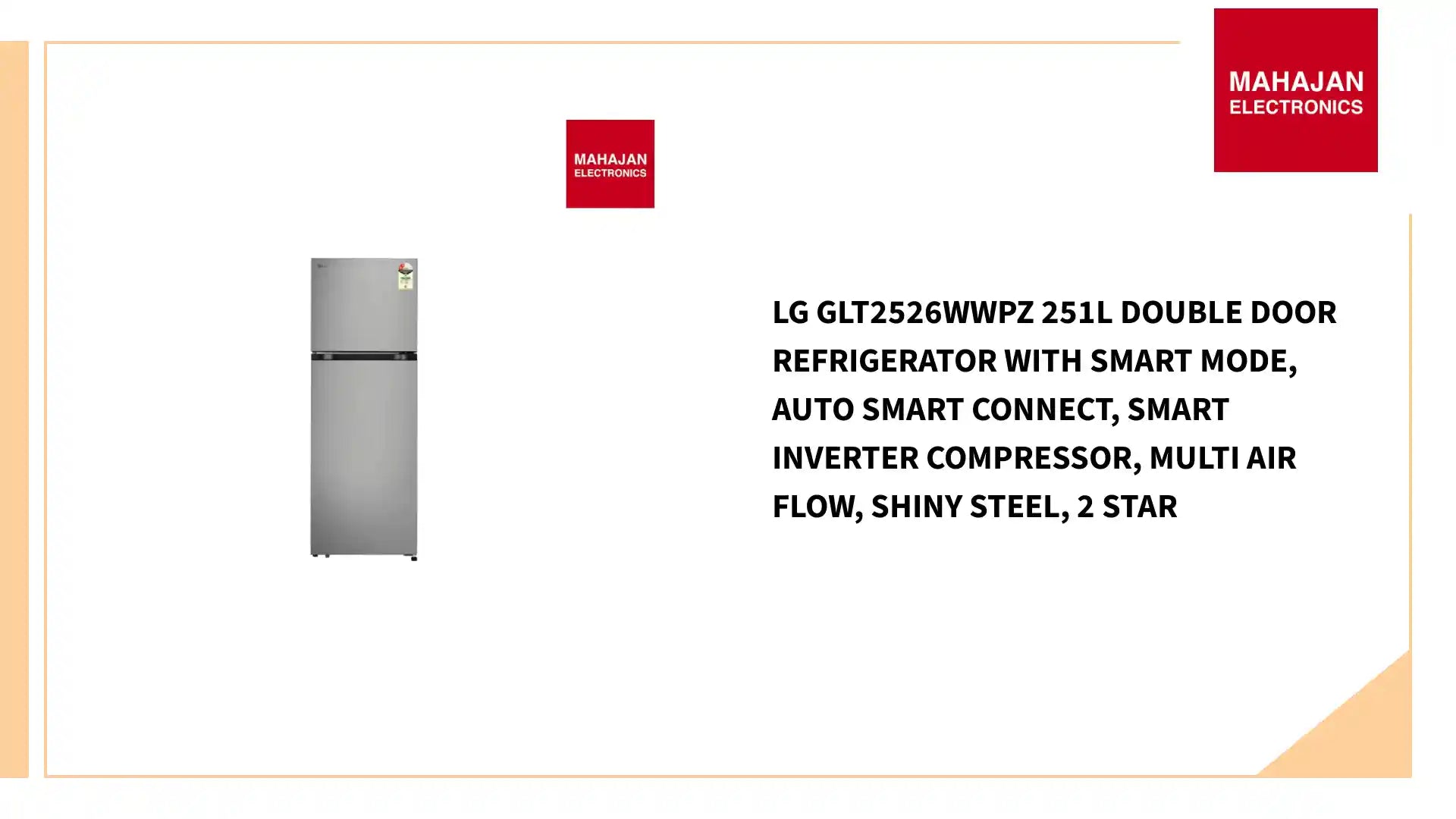 LG GLT2526WWPZ 251L Double Door Refrigerator with Smart Mode, Auto Smart Connect, Smart Inverter Compressor, Multi Air Flow, Shiny Steel, 2 Star by@Outfy