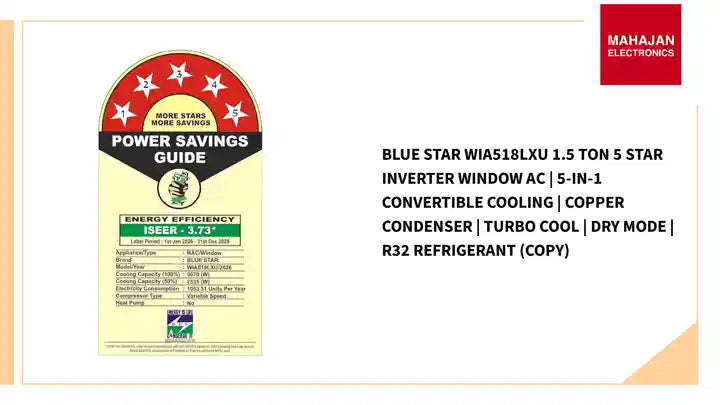 Blue Star WIA518LXU 1.5 Ton 5 Star Inverter Window AC | 5-in-1 Convertible Cooling | Copper Condenser | Turbo Cool | Dry Mode | R32 Refrigerant (Copy) by@Outfy