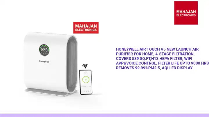 Honeywell Air Touch V5 New Launch Air Purifier for Home, 4-stage filtration, Covers 589 sq.ft,H13 HEPA Filter, WiFi App&amp;Voice Control, Filter Life Upto 9000 Hrs, Removes 99.99%PM2.5, AQI LED Display by@Outfy