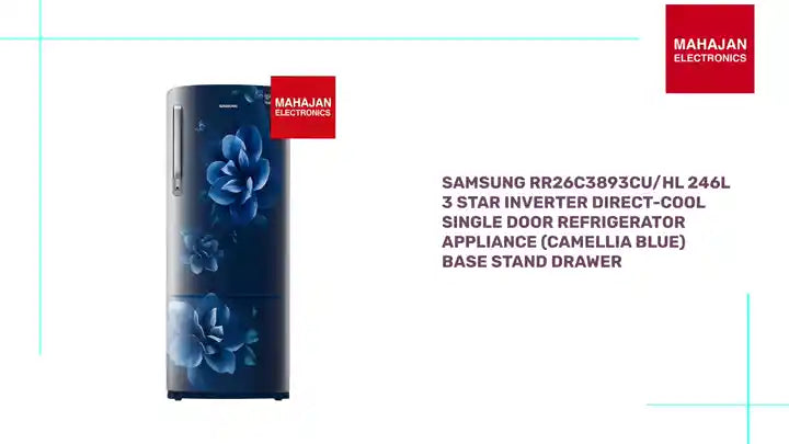 Samsung RR26C3893CU/HL 246L 3 Star Inverter Direct-Cool Single Door Refrigerator Appliance (Camellia Blue) Base Stand Drawer by@Outfy