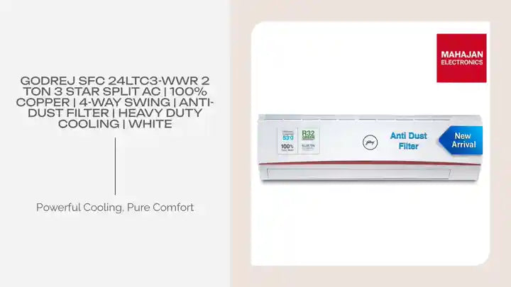 Godrej SFC 24LTC3-WWR 2 Ton 3 Star Split AC | 100% Copper | 4-Way Swing | Anti-Dust Filter | Heavy Duty Cooling | White by@Outfy