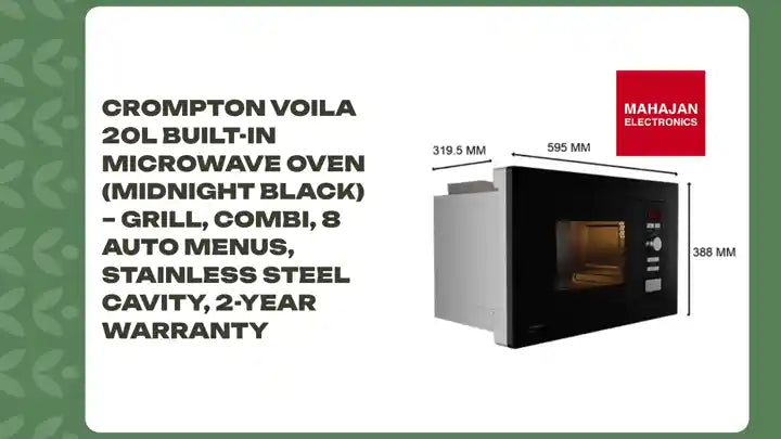 Crompton Voila 20L Built-In Microwave Oven (Midnight Black) &ndash; Grill, Combi, 8 Auto Menus, Stainless Steel Cavity, 2-Year Warranty by@Outfy
