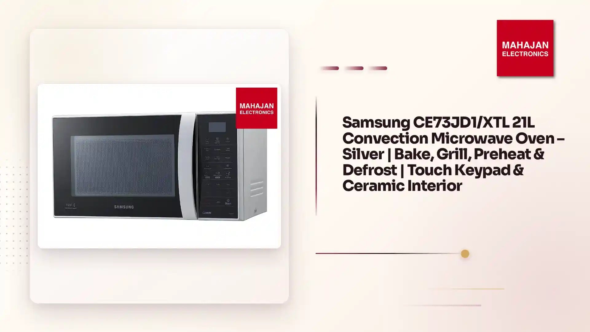 Samsung CE73JD1/XTL 21L Convection Microwave Oven &ndash; Silver | Bake, Grill, Preheat &amp; Defrost | Touch Keypad &amp; Ceramic Interior by@Outfy