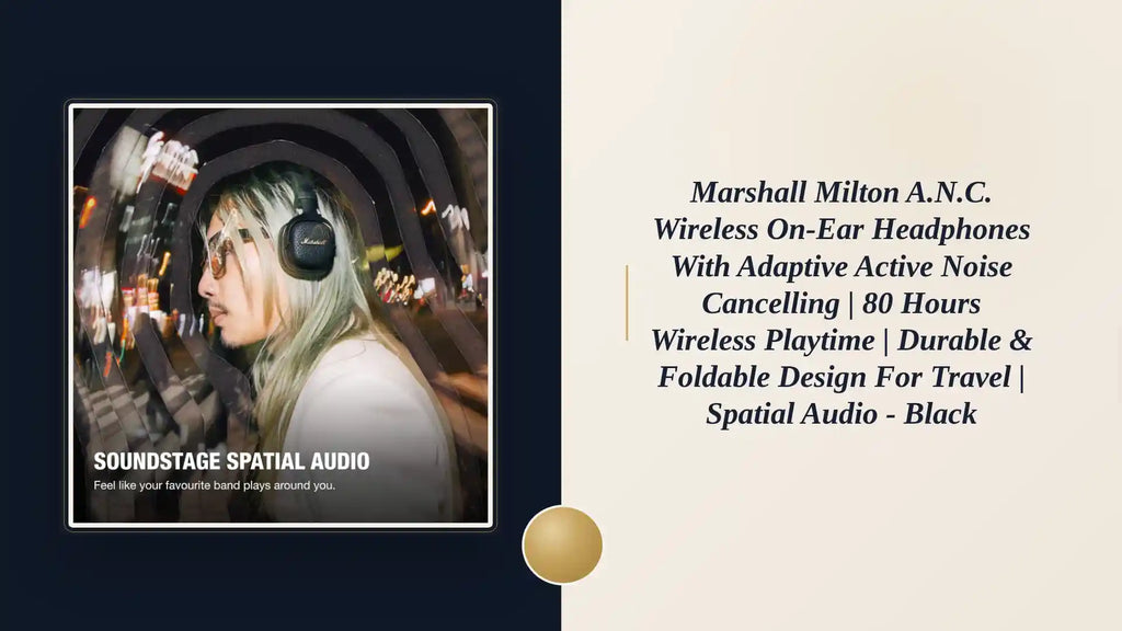 Marshall Milton A.N.C. Wireless On-Ear Headphones with Adaptive Active Noise Cancelling | 80 Hours Wireless Playtime | Durable & Foldable Design for Travel | Spatial Audio - Black by@Outfy