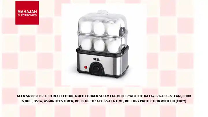 Glen SA3035EBPLUS 3 in 1 Electric Multi Cooker Steam Egg Boiler with Extra Layer Rack - Steam, Cook &amp; Boil, 350W, 45 Minutes Timer, Boils up to 14 Eggs at a time, boil dry protection with lid (Copy) by@Outfy