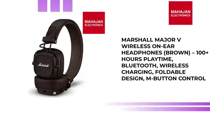 Marshall Major V Wireless On-Ear Headphones (Brown) &ndash; 100+ Hours Playtime, Bluetooth, Wireless Charging, Foldable Design, M-Button Control by@Outfy