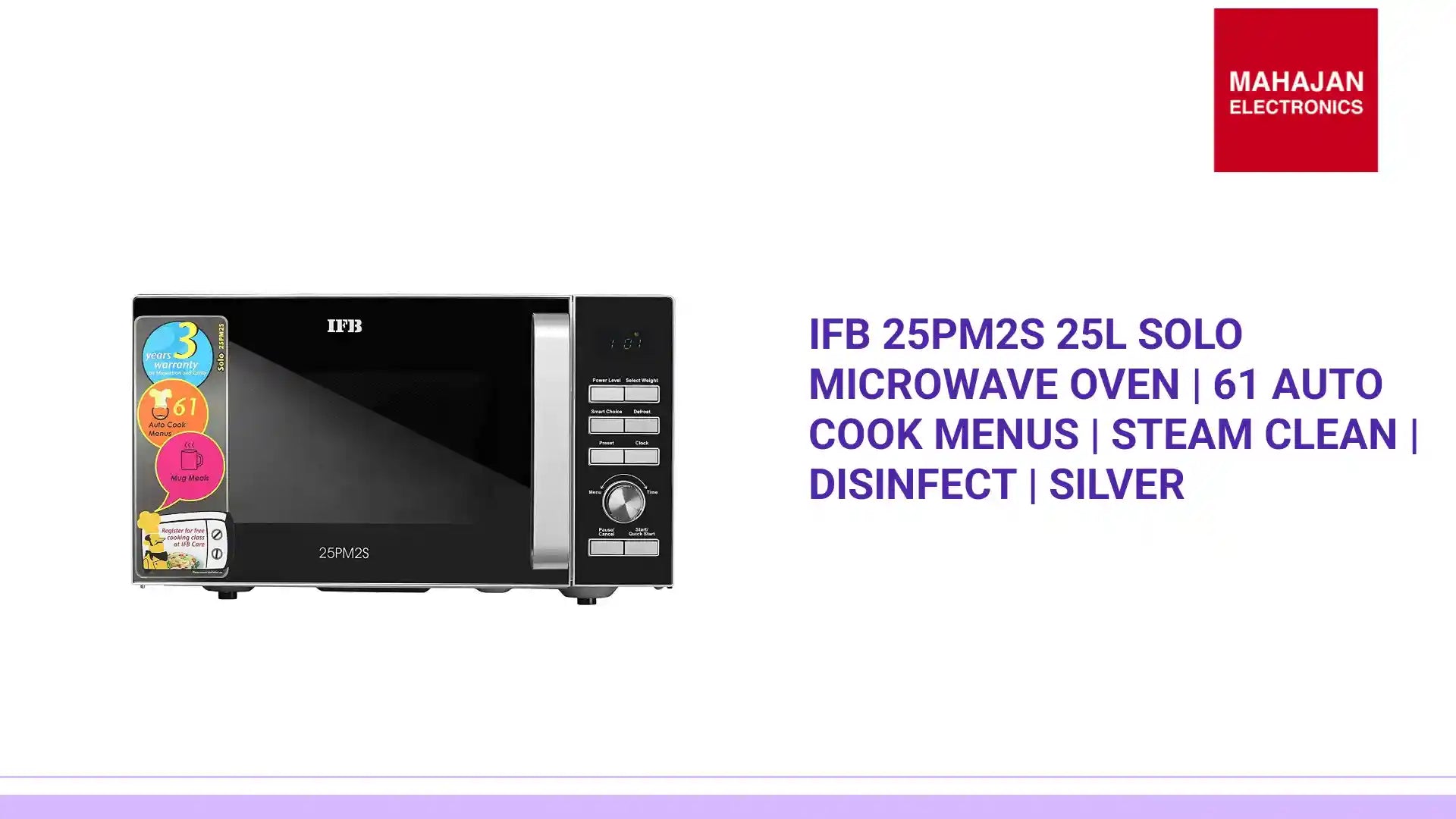 IFB 25PM2S 25L Solo Microwave Oven | 61 Auto Cook Menus | Steam Clean | Disinfect | Silver by@Outfy