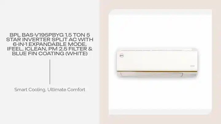 BPL BAS-V195PBYG 1.5 Ton 5 Star Inverter Split AC with 6-in-1 Expandable Mode, IFeel, IClean, PM 2.5 Filter &amp; Blue Fin Coating (White) by@Outfy