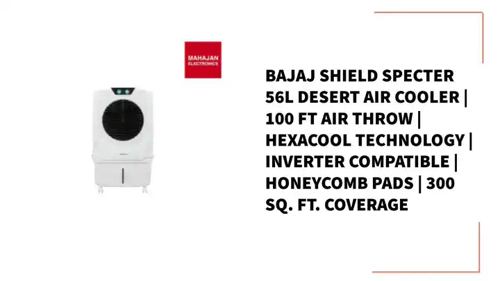 Bajaj Shield Specter 56L Desert Air Cooler | 100 Ft Air Throw | Hexacool Technology | Inverter Compatible | Honeycomb Pads | 300 Sq. Ft. Coverage by@Outfy