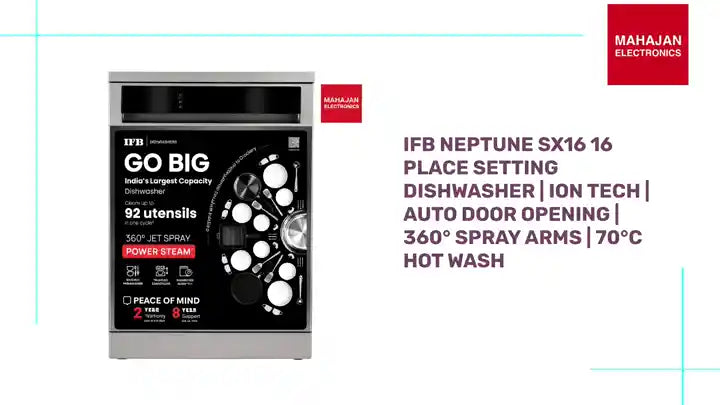 IFB Neptune SX16 16 Place Setting Dishwasher | Ion Tech | Auto Door Opening | 360&deg; Spray Arms | 70&deg;C Hot Wash by@Outfy