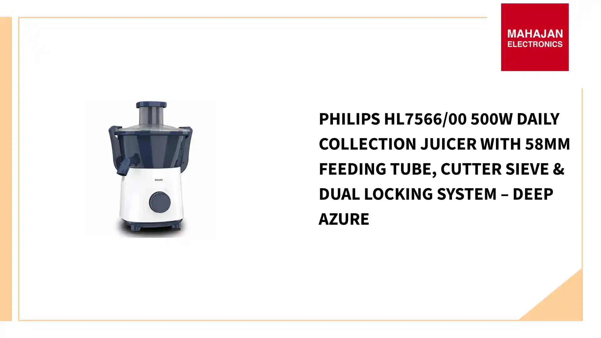 Philips HL7566/00 500W Daily Collection Juicer with 58mm Feeding Tube, Cutter Sieve &amp; Dual Locking System &ndash; Deep Azure by@Outfy