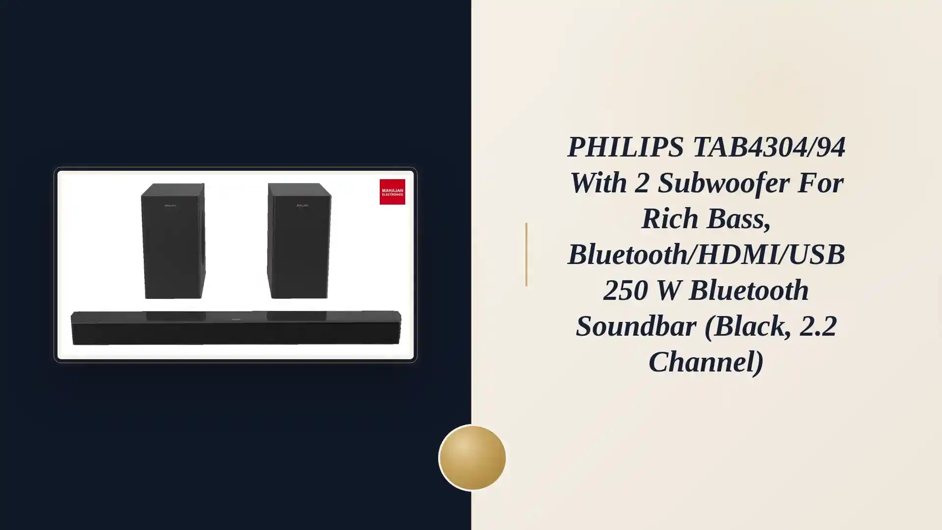 PHILIPS TAB4304/94 With 2 Subwoofer for Rich Bass, Bluetooth/HDMI/USB 250 W Bluetooth Soundbar (Black, 2.2 Channel) by@Outfy