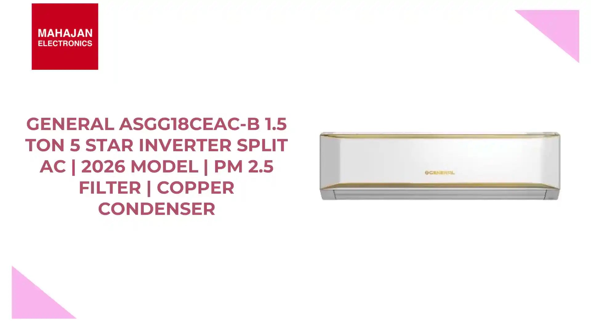 General ASGG18CEAC-B 1.5 Ton 5 Star Inverter Split AC | 2026 Model | PM 2.5 Filter | Copper Condenser by@Outfy
