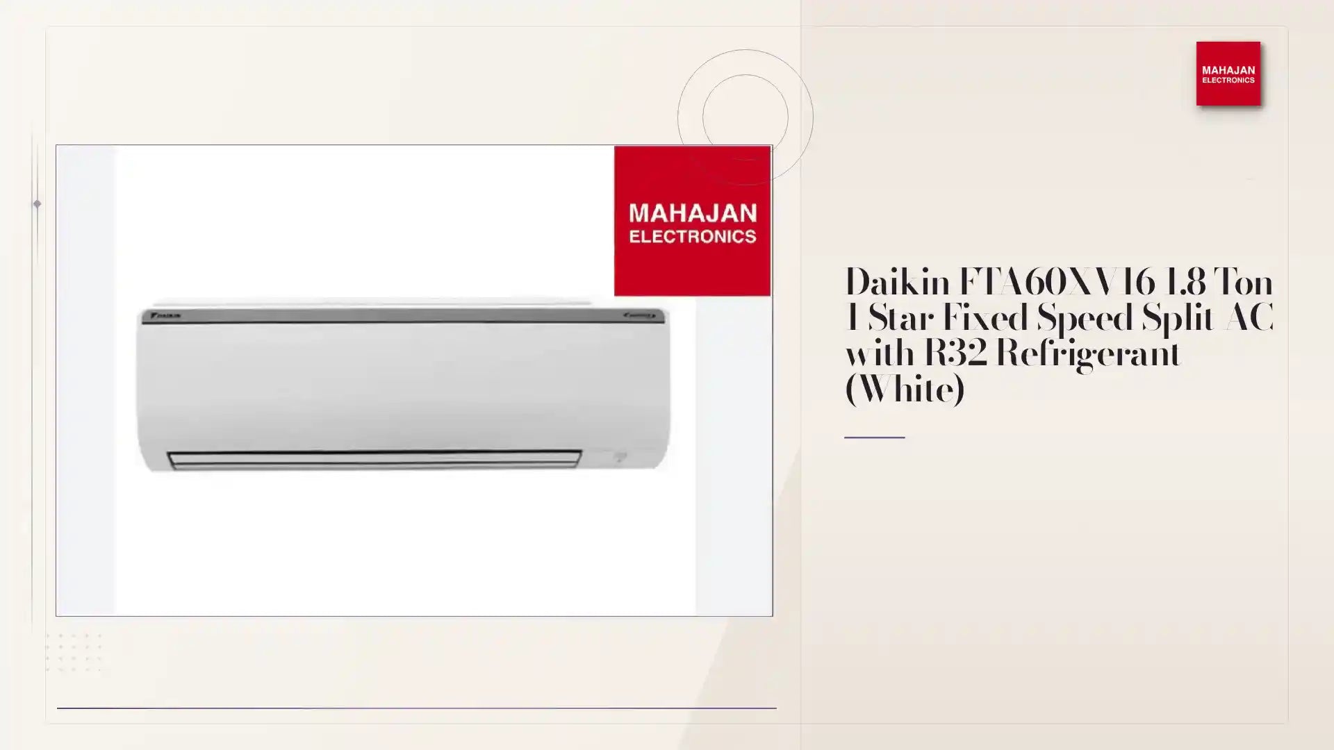 Daikin FTA60XV16 1.8 Ton 1 Star Fixed Speed Split AC with R32 Refrigerant (White) by@Outfy