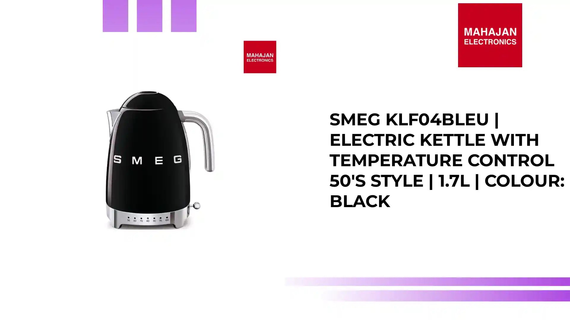 SMEG KLF04BLEU | Electric kettle with temperature control 50's Style | 1.7L | Colour: black by@Outfy