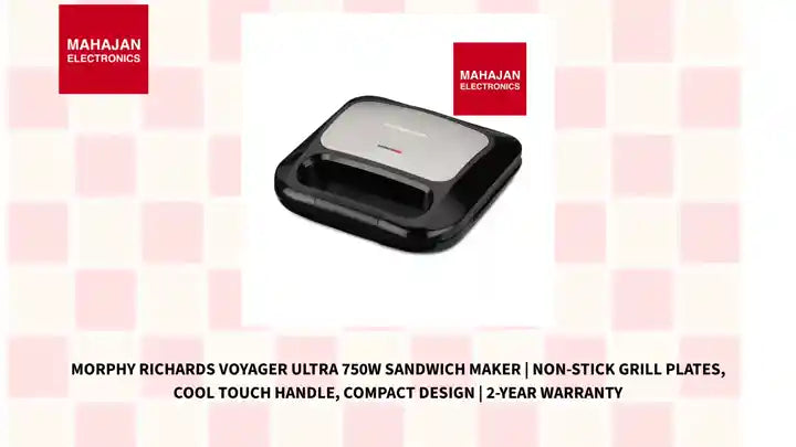 Morphy Richards Voyager Ultra 750W Sandwich Maker | Non-Stick Grill Plates, Cool Touch Handle, Compact Design | 2-Year Warranty by@Outfy