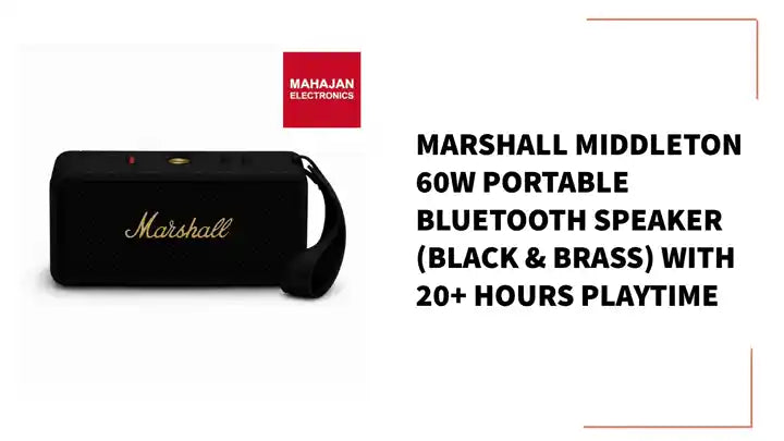Marshall Middleton 60W Portable Bluetooth Speaker (Black &amp; Brass) with 20+ Hours Playtime by@Outfy