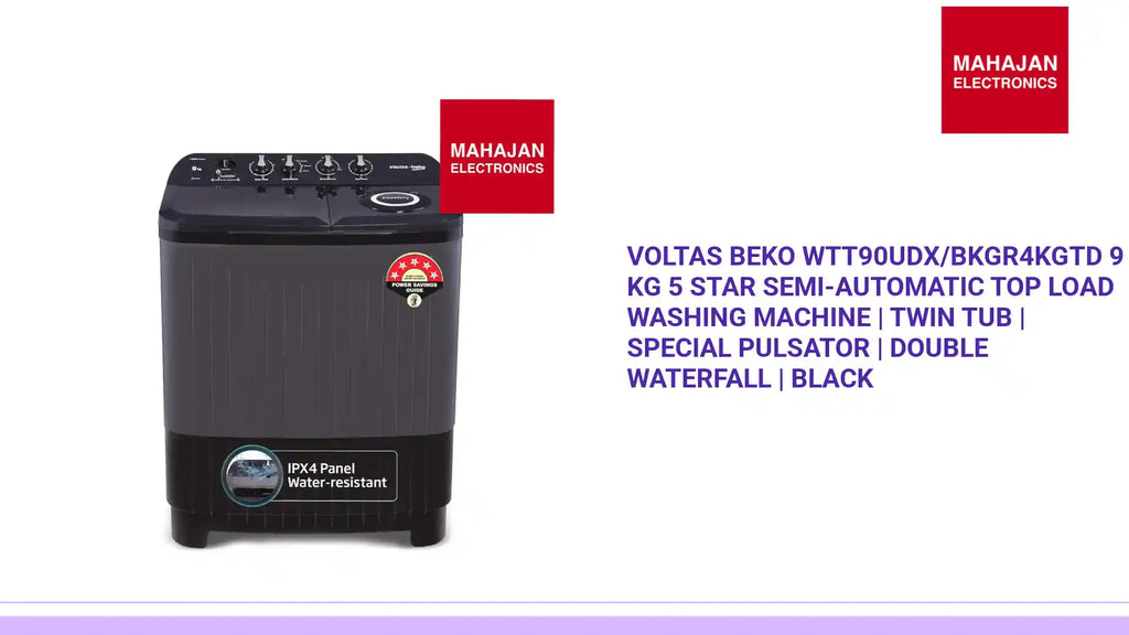 Voltas Beko WTT90UDX/BKGR4KGTD 9 Kg 5 Star Semi-Automatic Top Load Washing Machine | Twin Tub | Special Pulsator | Double Waterfall | Black by@Outfy