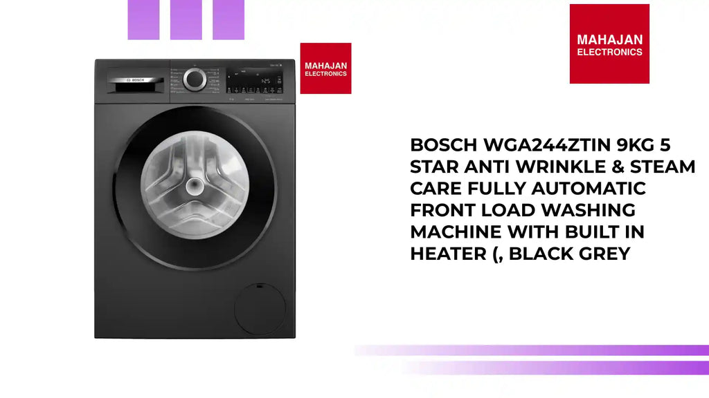 Bosch WGA244ZTIN 9kg 5 Star Anti Wrinkle & Steam Care Fully Automatic Front Load Washing Machine with Built in Heater (, Black Grey by@Outfy