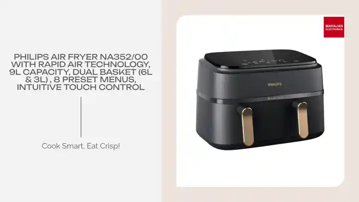 PHILIPS Air Fryer NA352/00 with Rapid Air Technology, 9L capacity, Dual basket (6L &amp; 3L) , 8 Preset Menus, Intuitive touch control by@Outfy