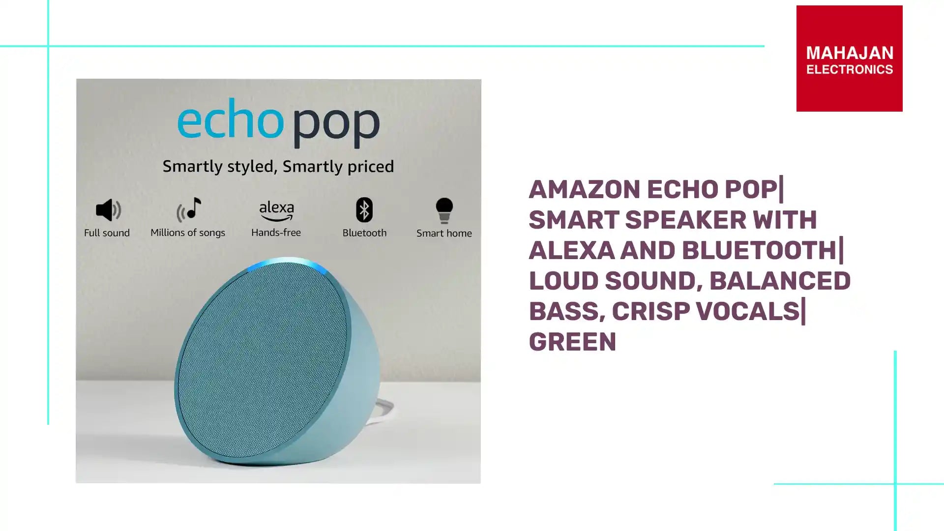 Amazon Echo Pop| Smart speaker with Alexa and Bluetooth| Loud sound, balanced bass, crisp vocals| Green by@Outfy