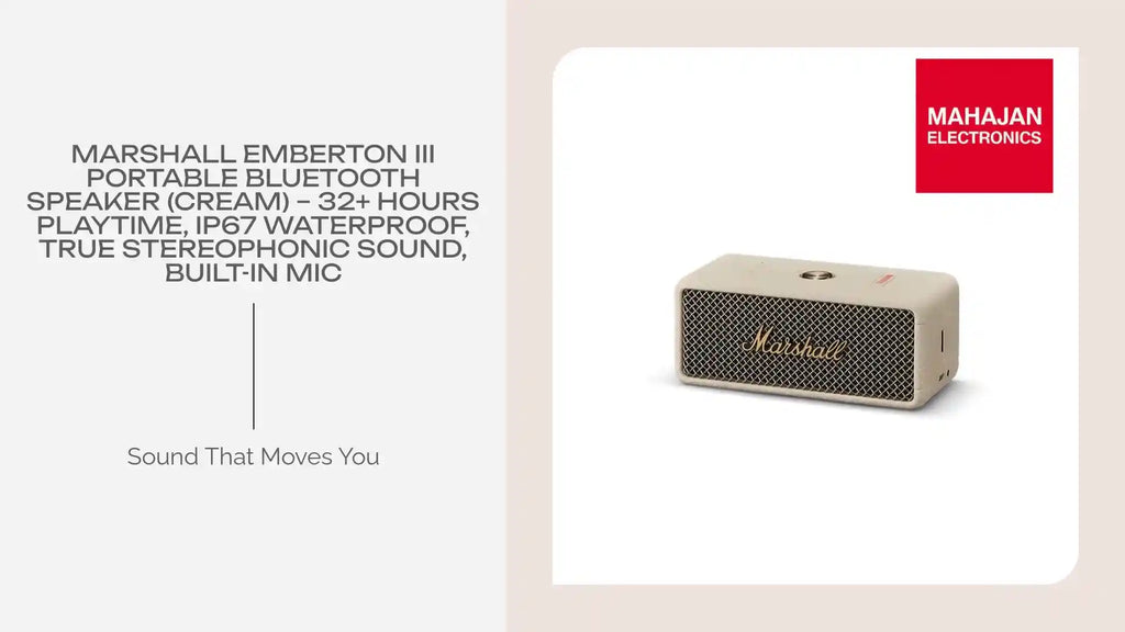 Marshall Emberton III Portable Bluetooth Speaker (Cream) &ndash; 32+ Hours Playtime, IP67 Waterproof, True Stereophonic Sound, Built-in Mic by@Outfy