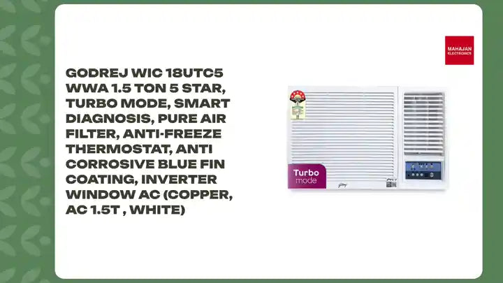 Godrej WIC 18UTC5 WWA 1.5 Ton 5 Star, Turbo Mode, Smart Diagnosis, Pure Air Filter, Anti-Freeze Thermostat, Anti Corrosive Blue Fin Coating, Inverter Window AC (Copper, AC 1.5T , White) by@Outfy
