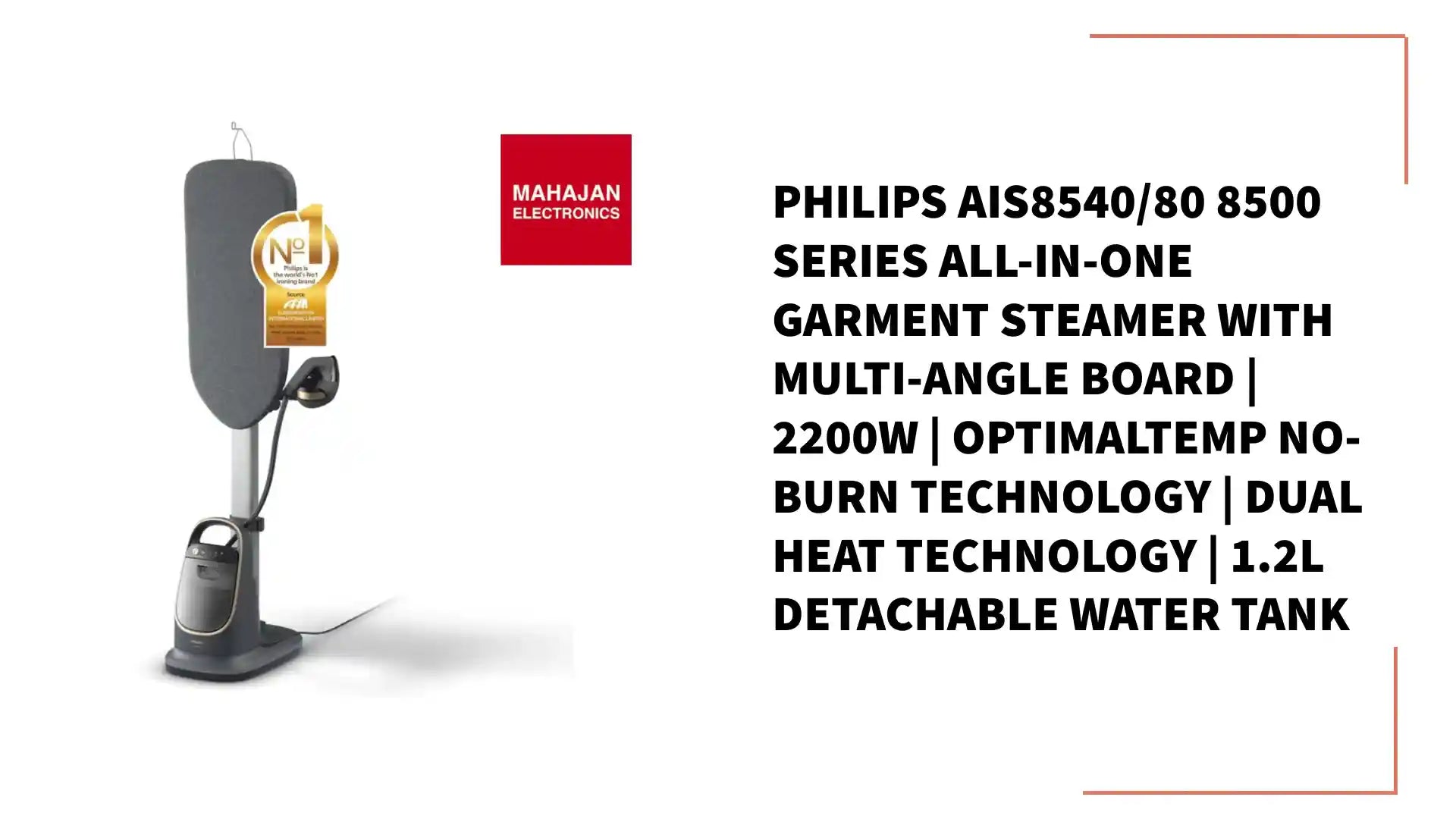 Philips AIS8540/80 8500 Series All-in-One Garment Steamer with Multi-Angle Board | 2200W | OptimalTEMP No-Burn Technology | Dual Heat Technology | 1.2L Detachable Water Tank by@Outfy