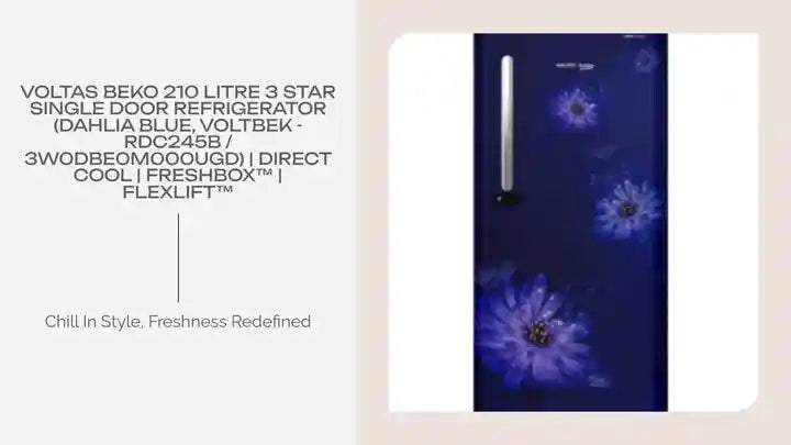 Voltas Beko 210 Litre 3 Star Single Door Refrigerator (Dahlia Blue, VOLTBEK - RDC245B / 3W0DBE0M000UGD) | Direct Cool | FreshBox&trade; | FlexLift&trade; by@Outfy
