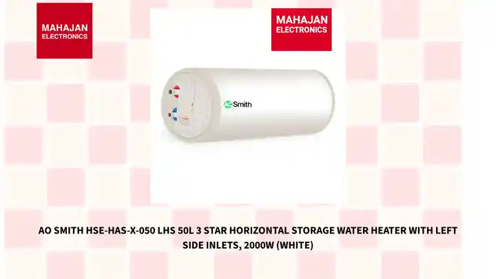 AO Smith HSE-HAS-X-050 LHS 50L 3 Star Horizontal Storage Water Heater with Left Side Inlets, 2000W (White) by@Outfy