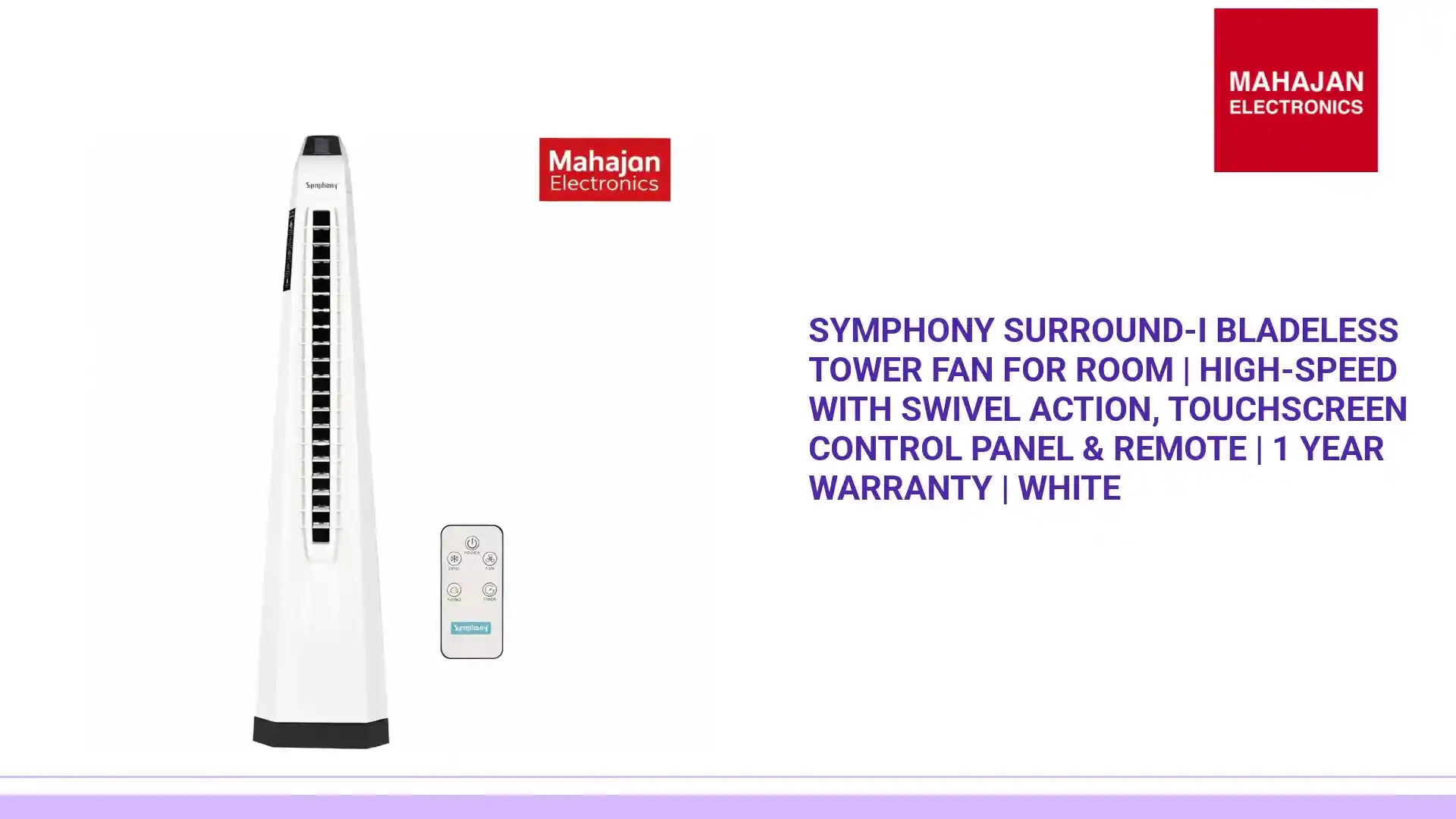 Symphony Surround-i Bladeless Tower Fan for Room | High-Speed with Swivel Action, Touchscreen Control Panel &amp; Remote | 1 Year Warranty | White by@Outfy