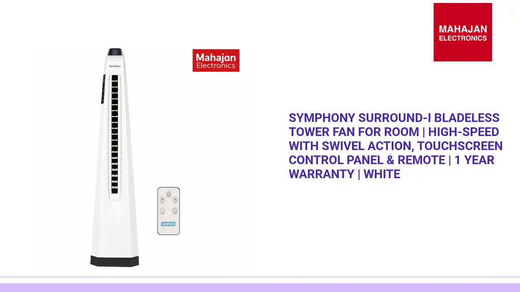 Symphony Surround-i Bladeless Tower Fan for Room | High-Speed with Swivel Action, Touchscreen Control Panel & Remote | 1 Year Warranty | White by@Outfy