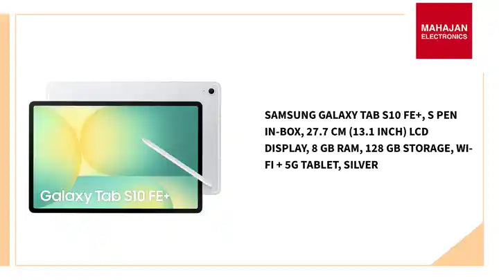 Samsung Galaxy Tab S10 FE+, S Pen in-Box, 27.7 cm (13.1 inch) LCD Display, 8 GB RAM, 128 GB Storage, Wi-Fi + 5G Tablet, Silver by@Outfy