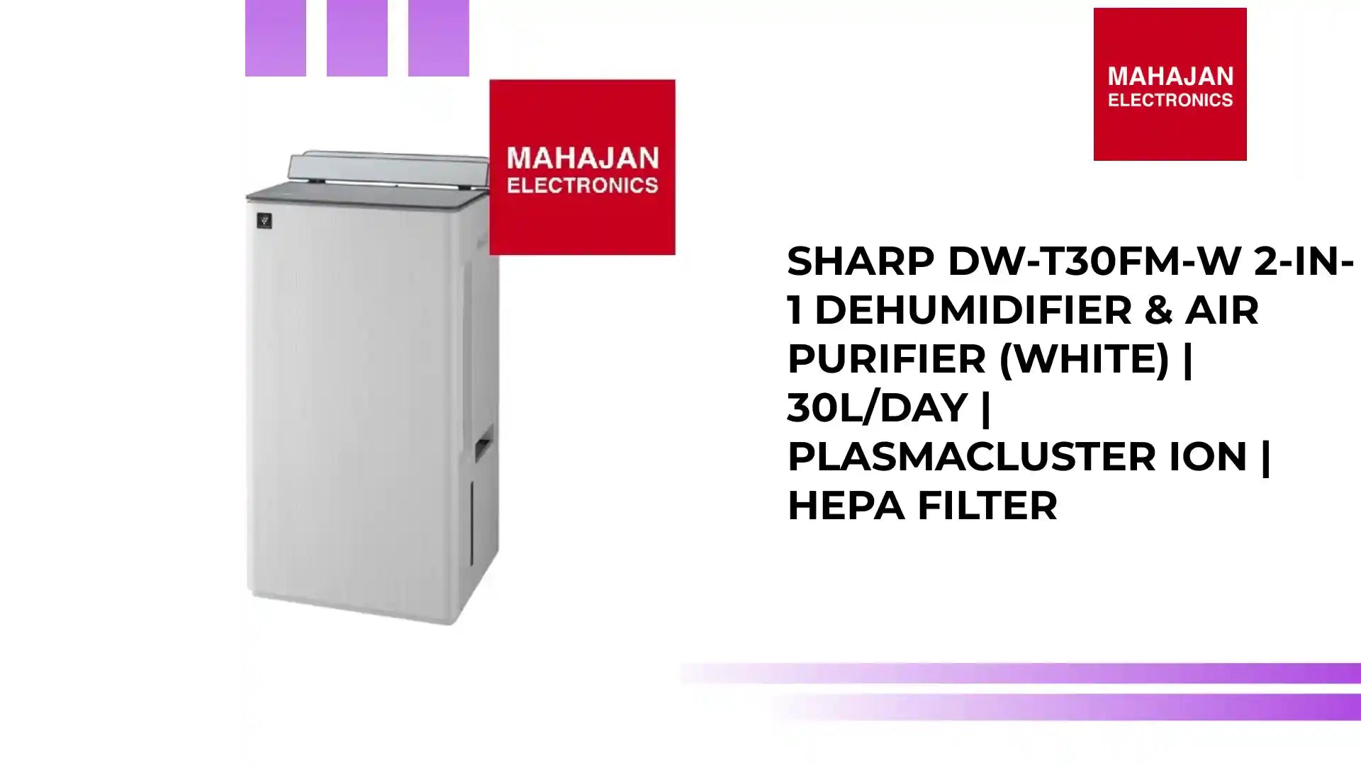 SHARP DW-T30FM-W 2-in-1 Dehumidifier &amp; Air Purifier (White) | 30L/Day | Plasmacluster Ion | HEPA Filter by@Outfy