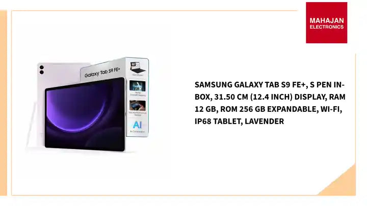 Samsung Galaxy Tab S9 FE+, S Pen in-Box, 31.50 cm (12.4 inch) Display, RAM 12 GB, ROM 256 GB Expandable, Wi-Fi, IP68 Tablet, Lavender by@Outfy