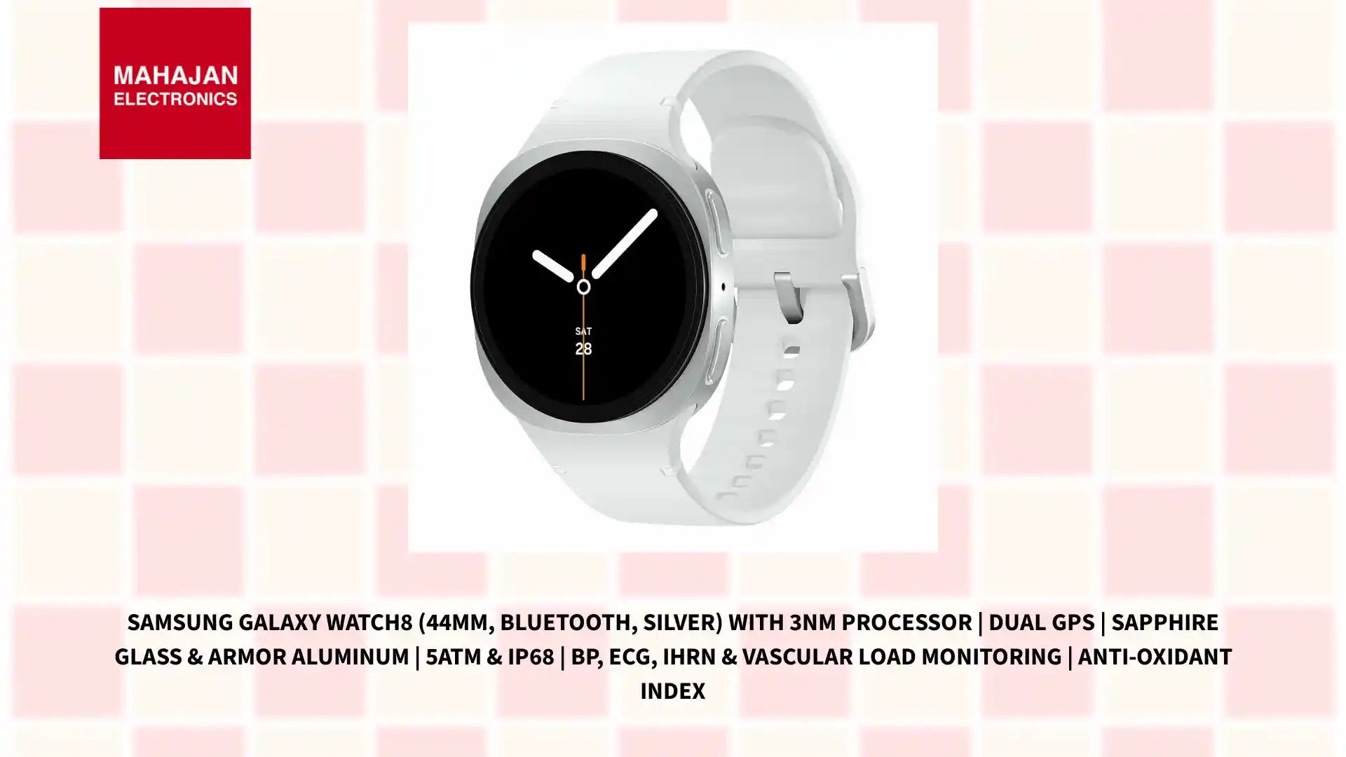 Samsung Galaxy Watch8 (44mm, Bluetooth, Silver) with 3nm Processor | Dual GPS | Sapphire Glass &amp; Armor Aluminum | 5ATM &amp; IP68 | BP, ECG, IHRN &amp; Vascular Load Monitoring | Anti-oxidant Index by@Outfy