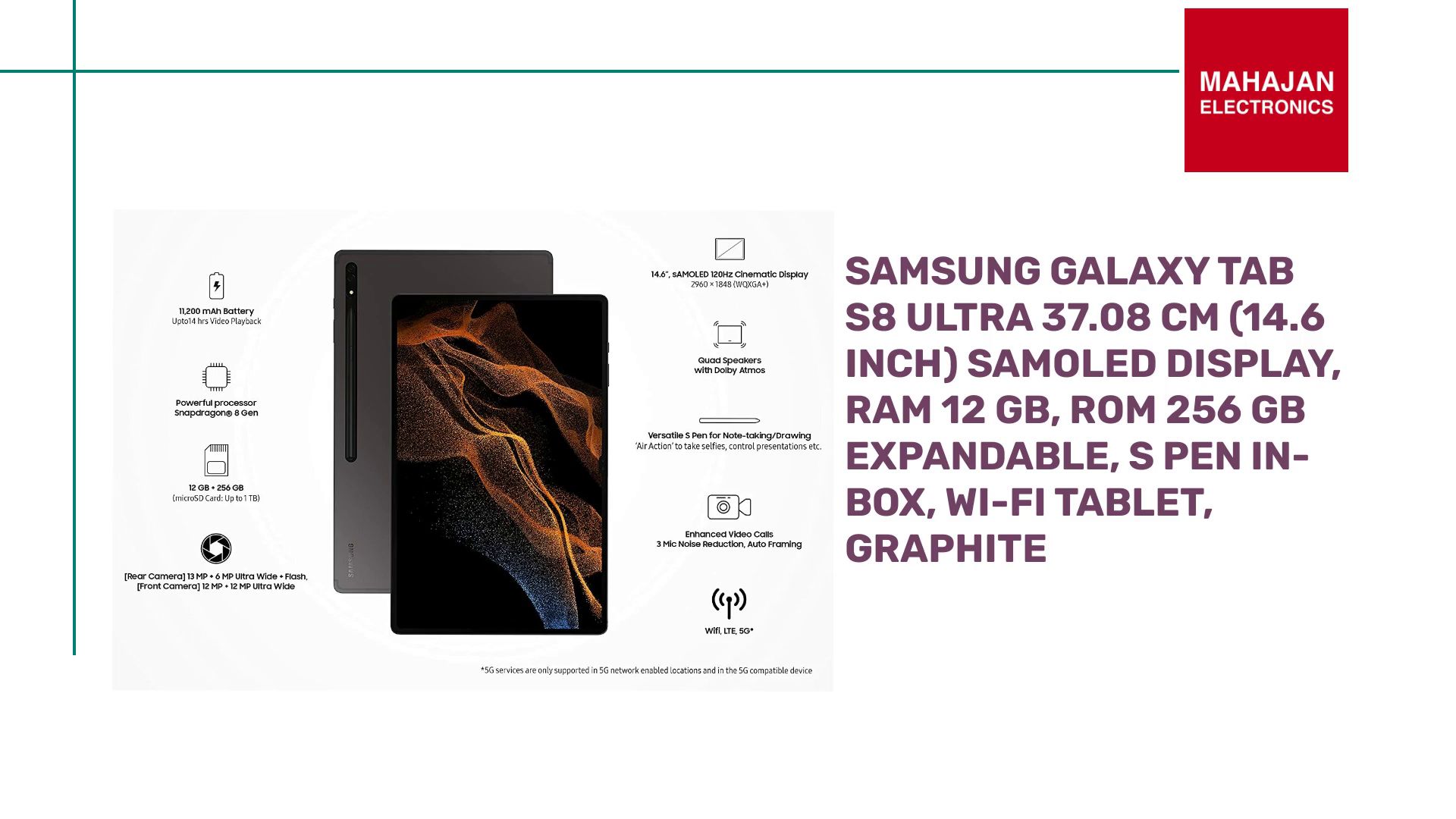 Samsung Galaxy Tab S8 Ultra 37.08 cm (14.6 inch) sAMOLED Display, RAM 12 GB, ROM 256 GB Expandable, S Pen in-Box, Wi-Fi Tablet, Graphite by@Outfy