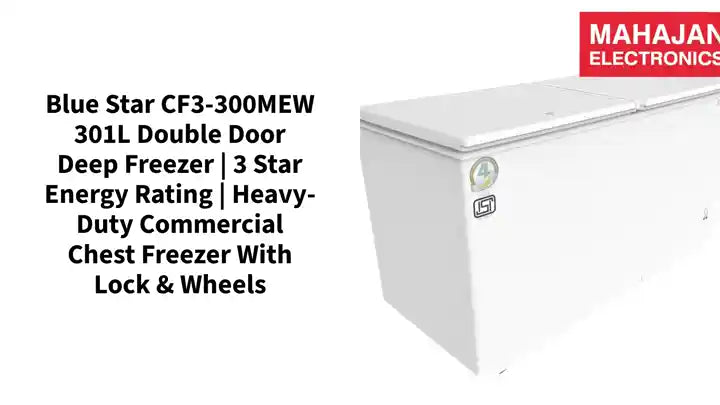 Blue Star CF3-300MEW 301L Double Door Deep Freezer | 3 Star Energy Rating | Heavy-Duty Commercial Chest Freezer with Lock &amp; Wheels by@Outfy