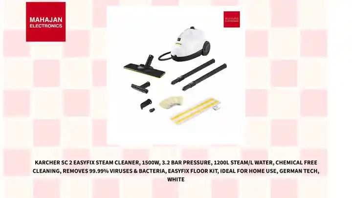KARCHER SC 2 EasyFix Steam Cleaner, 1500W, 3.2 Bar Pressure, 1200L Steam/L Water, Chemical Free Cleaning, Removes 99.99% Viruses &amp; Bacteria, EasyFix Floor Kit, Ideal for Home Use, German Tech, White by@Outfy