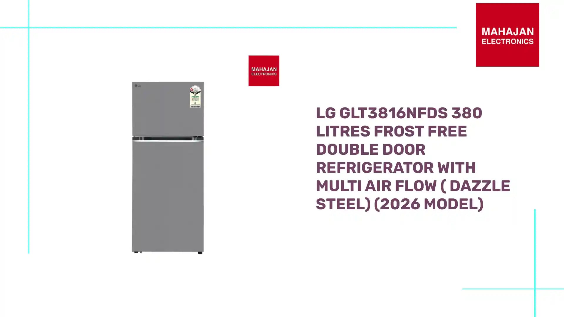 LG GLT3816NFDS 380 Litres Frost Free Double Door Refrigerator with Multi Air Flow ( Dazzle Steel) (2026 Model) by@Outfy