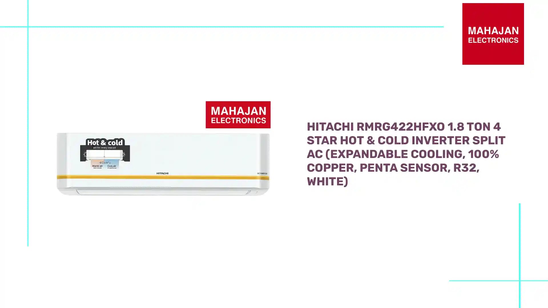 Hitachi RMRG422HFXO 1.8 Ton 4 Star Hot &amp; Cold Inverter Split AC (Expandable Cooling, 100% Copper, Penta Sensor, R32, White) by@Outfy