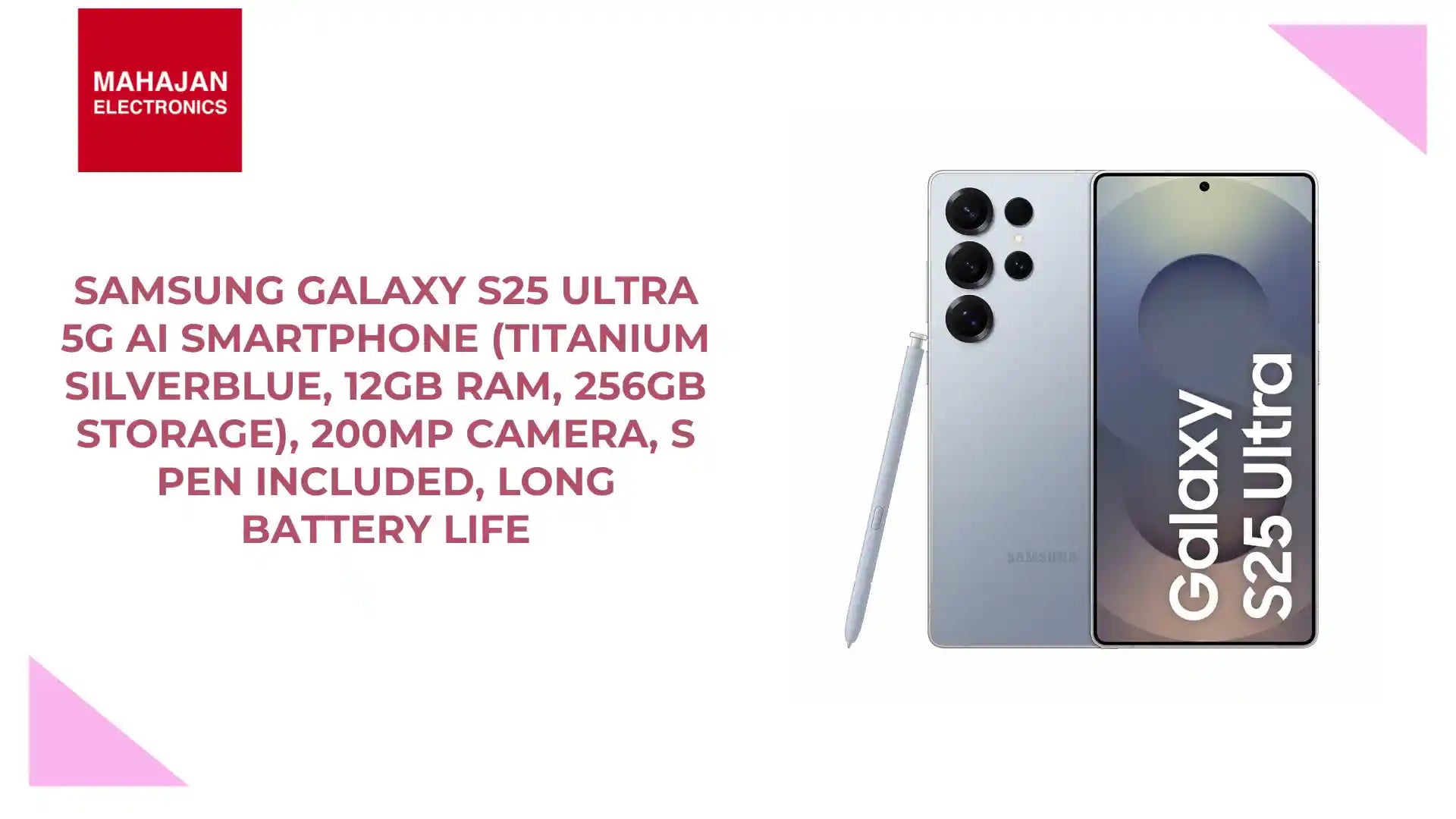 Samsung Galaxy S25 Ultra 5G AI Smartphone (Titanium SilverBlue, 12GB RAM, 256GB Storage), 200MP Camera, S Pen Included, Long Battery Life by@Outfy