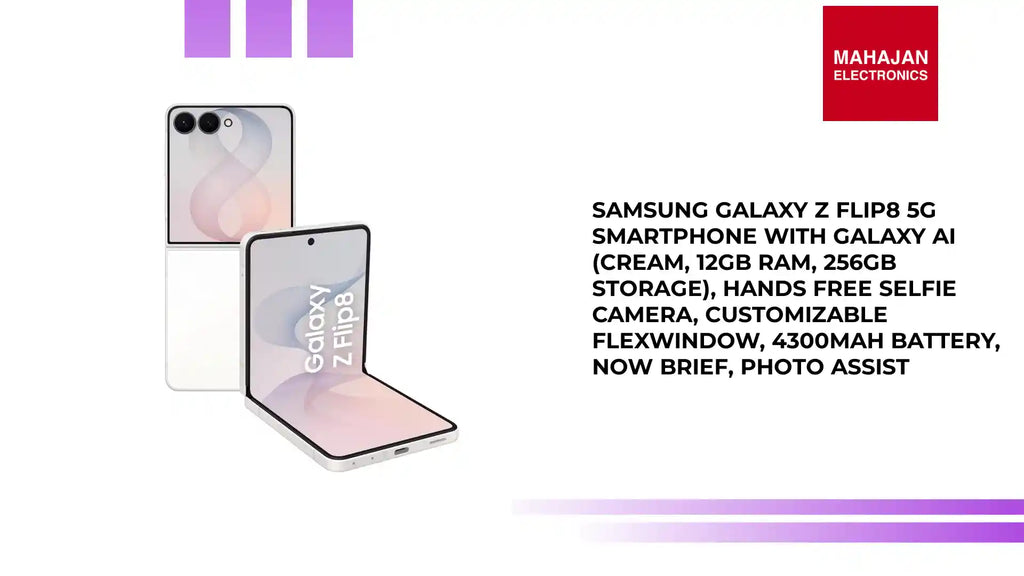 Samsung Galaxy Z Flip8 5G Smartphone with Galaxy AI (Cream, 12GB RAM, 256GB Storage), Hands Free Selfie Camera, Customizable FlexWindow, 4300mAh Battery, Now Brief, Photo Assist by@Outfy
