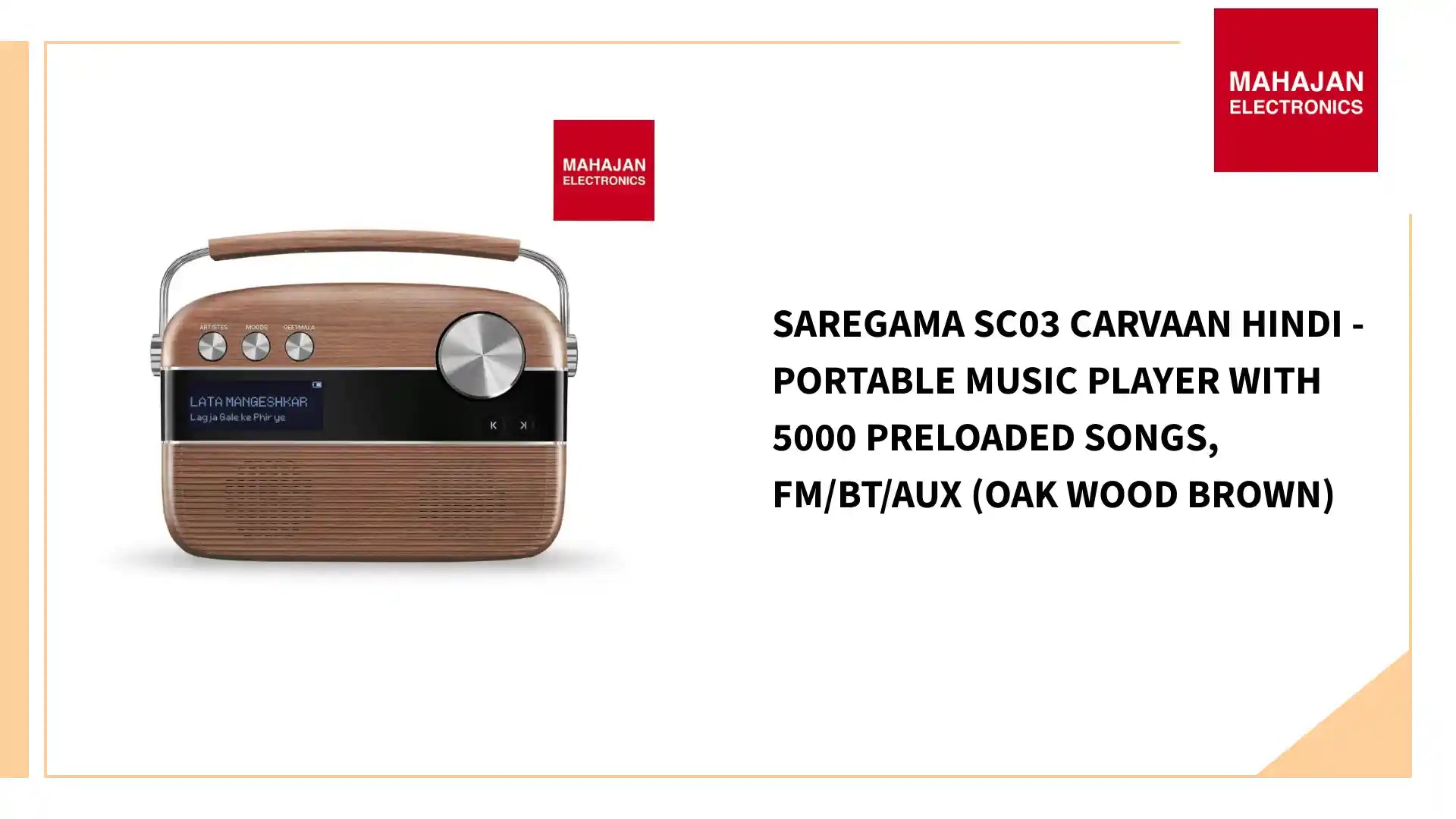 Saregama SC03 Carvaan Hindi - Portable Music Player with 5000 Preloaded Songs, FM/BT/AUX (Oak Wood Brown) by@Outfy