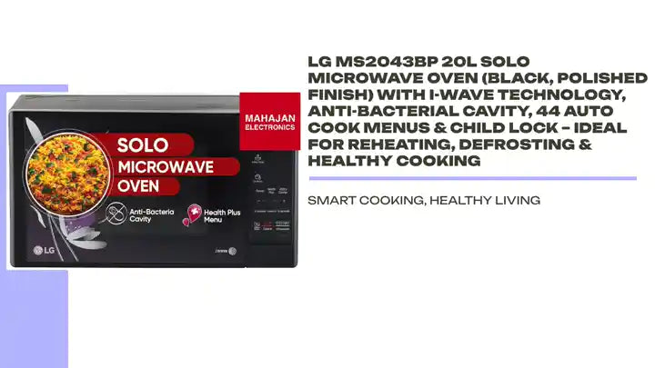 LG MS2043BP 20L Solo Microwave Oven (Black, Polished Finish) with i-Wave Technology, Anti-Bacterial Cavity, 44 Auto Cook Menus &amp; Child Lock &ndash; Ideal for Reheating, Defrosting &amp; Healthy Cooking by@Outfy